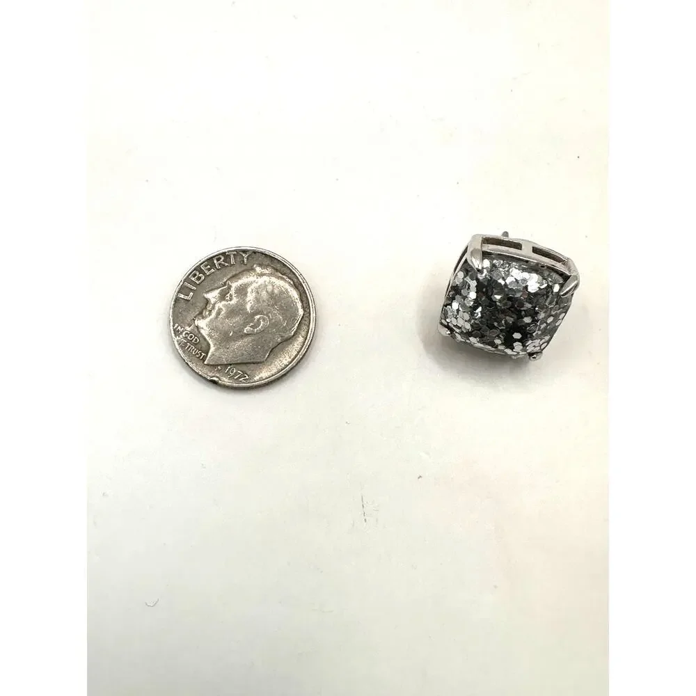 Kate Spade Silver Glitter Stud Earring Square Preppy Designer Summer Jewelry